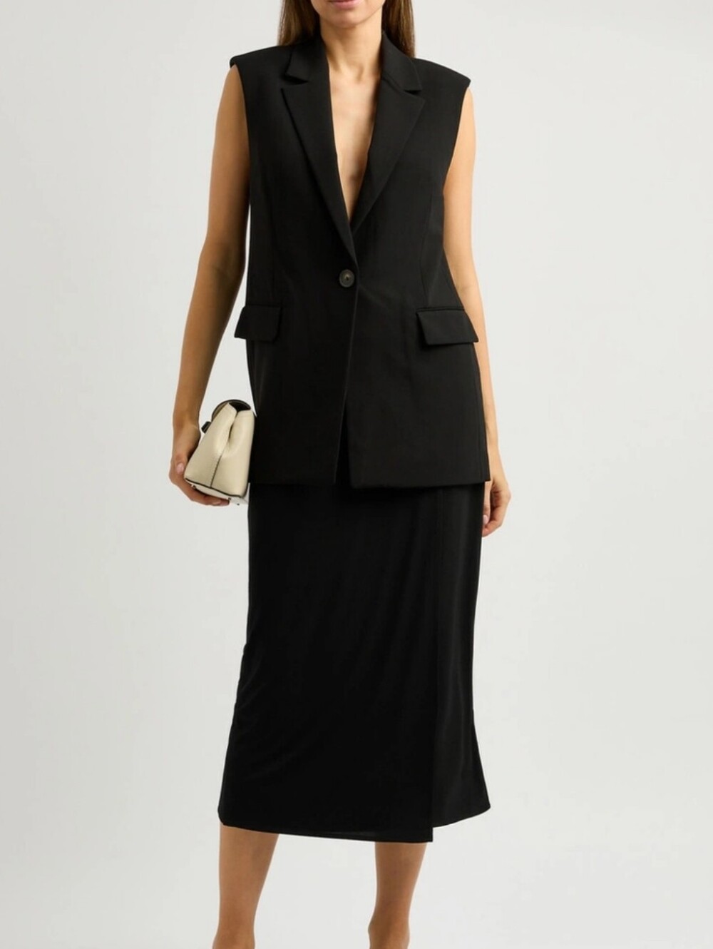 NEW VINCE | $298 Pull-On Faux Wrap Midi Skirt